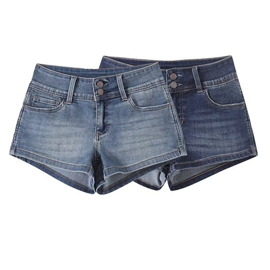 Low Waisted Straight Leg Denim Shorts for Women