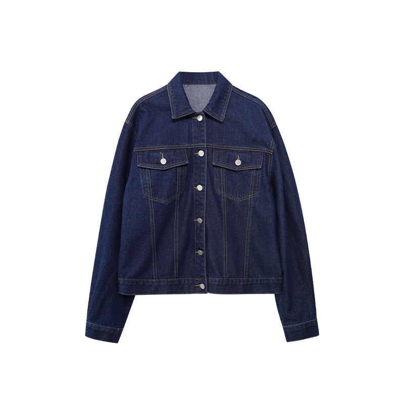 Vintage Hong Kong Style Single Breasted Denim Jacket for Women