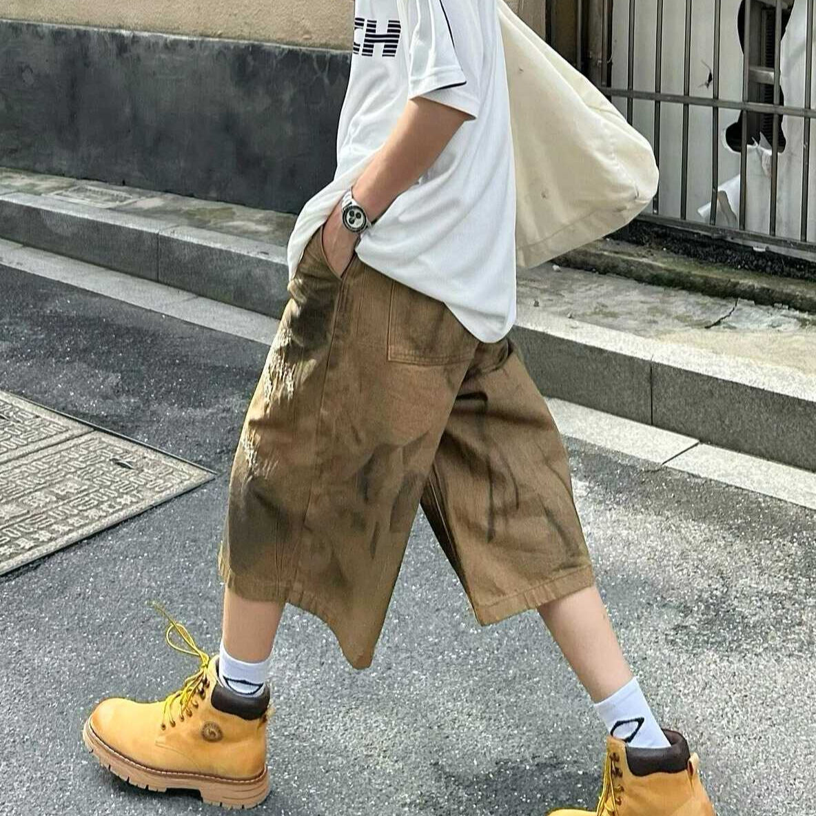 Washed Vintage Niche Design Straight Leg Loose Denim Shorts