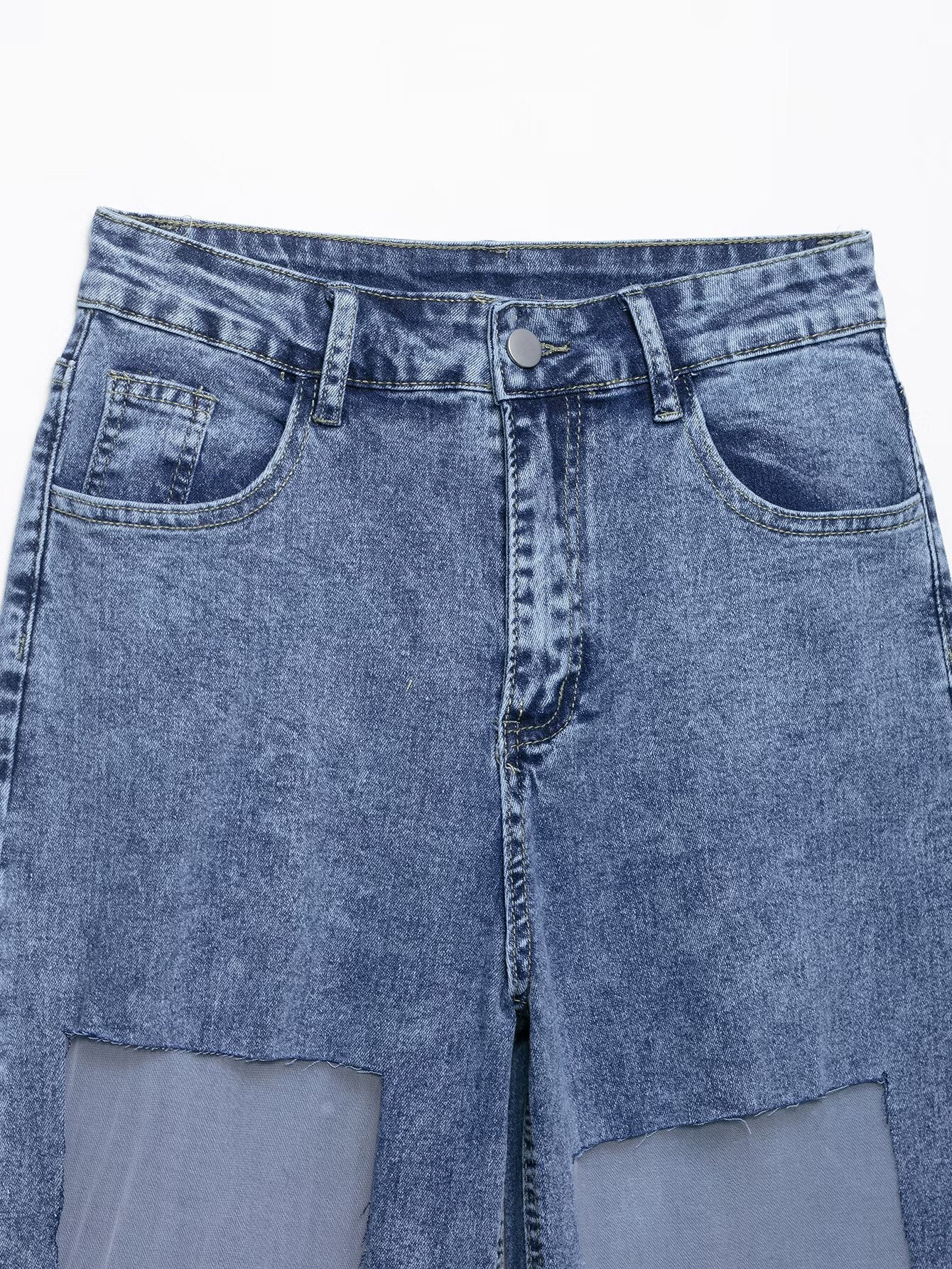 European and American Style Casual Straight Leg Denim Pants for Women