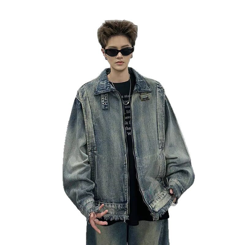 Washed Gradient Denim Deconstructive Jacket