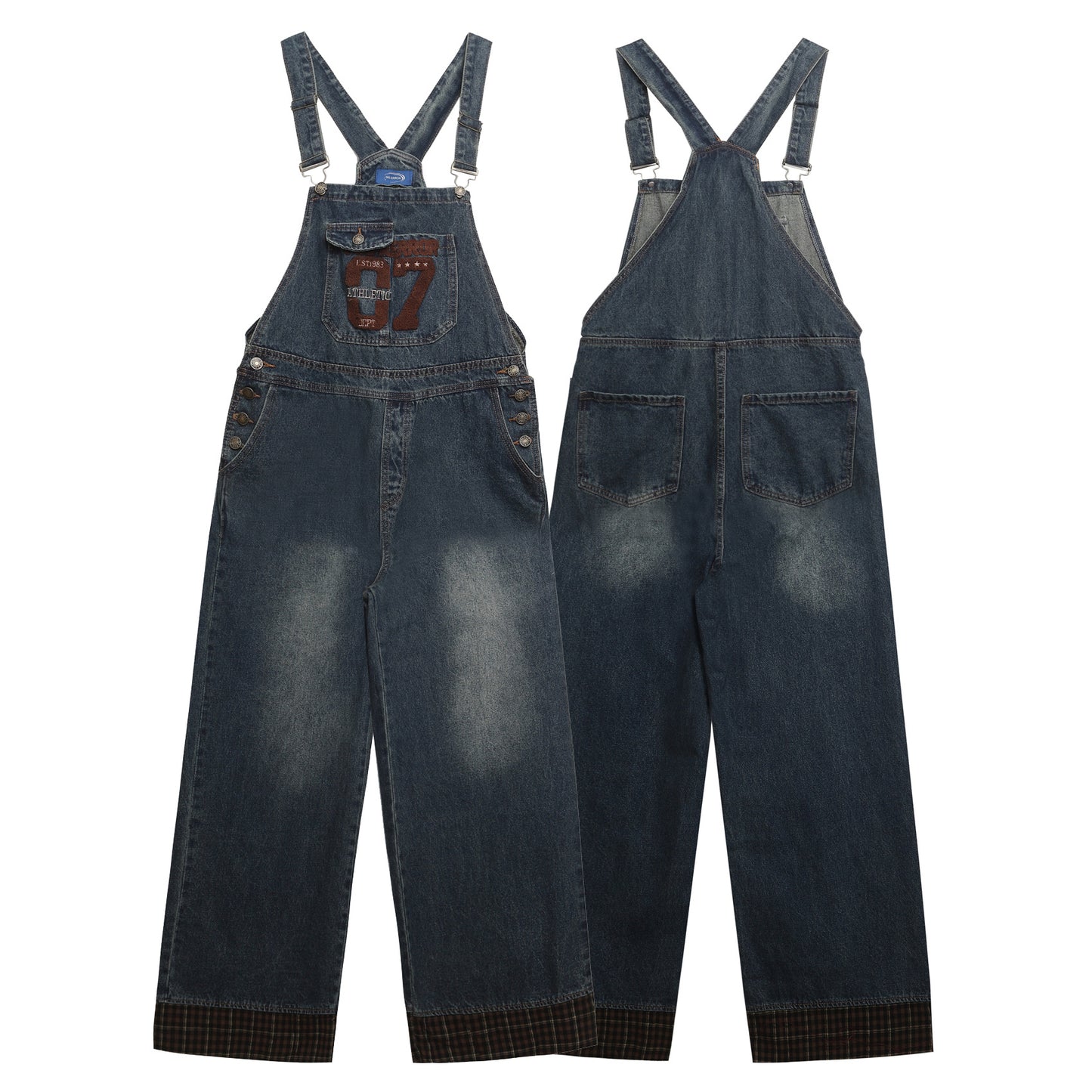 Retro Letter Embroidery Washed Denim Overalls for Unisex - Loose Slimming Jumpsuit