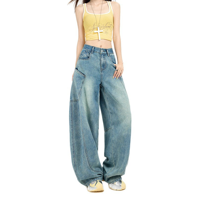 Tencel Lyocell Knife-Edge Denim Pants for Women - Thin High-Waist Wide-Leg Trousers