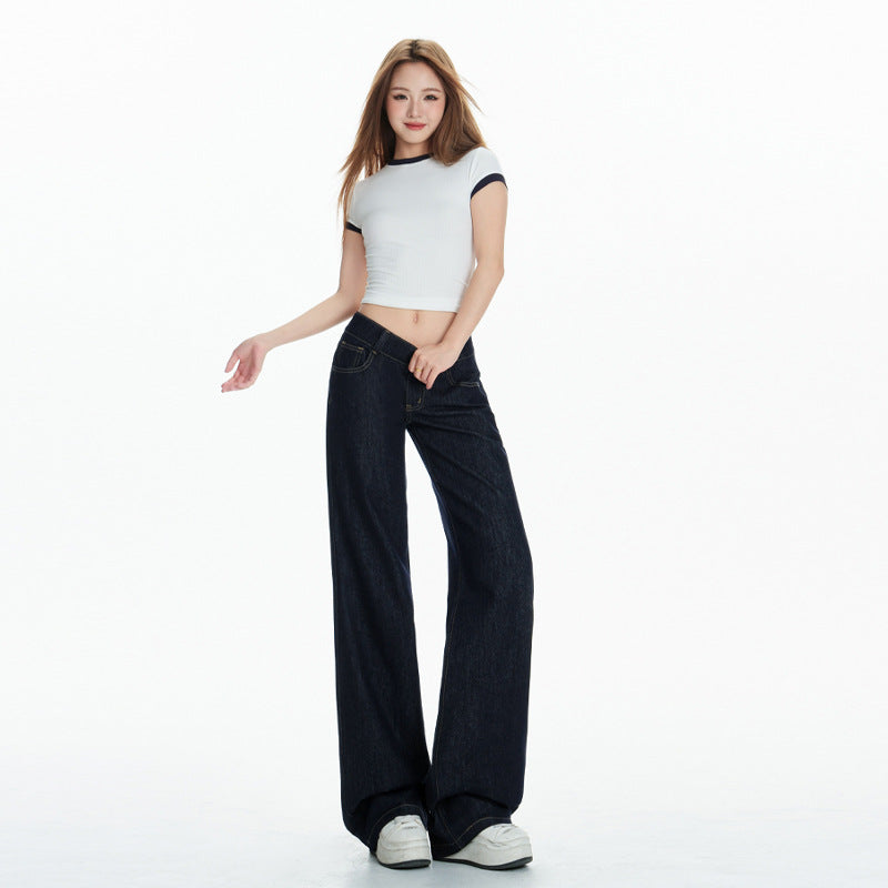 Retro Loose Straight Jeans for Women - Slimming Low Waist Wide Leg Pants