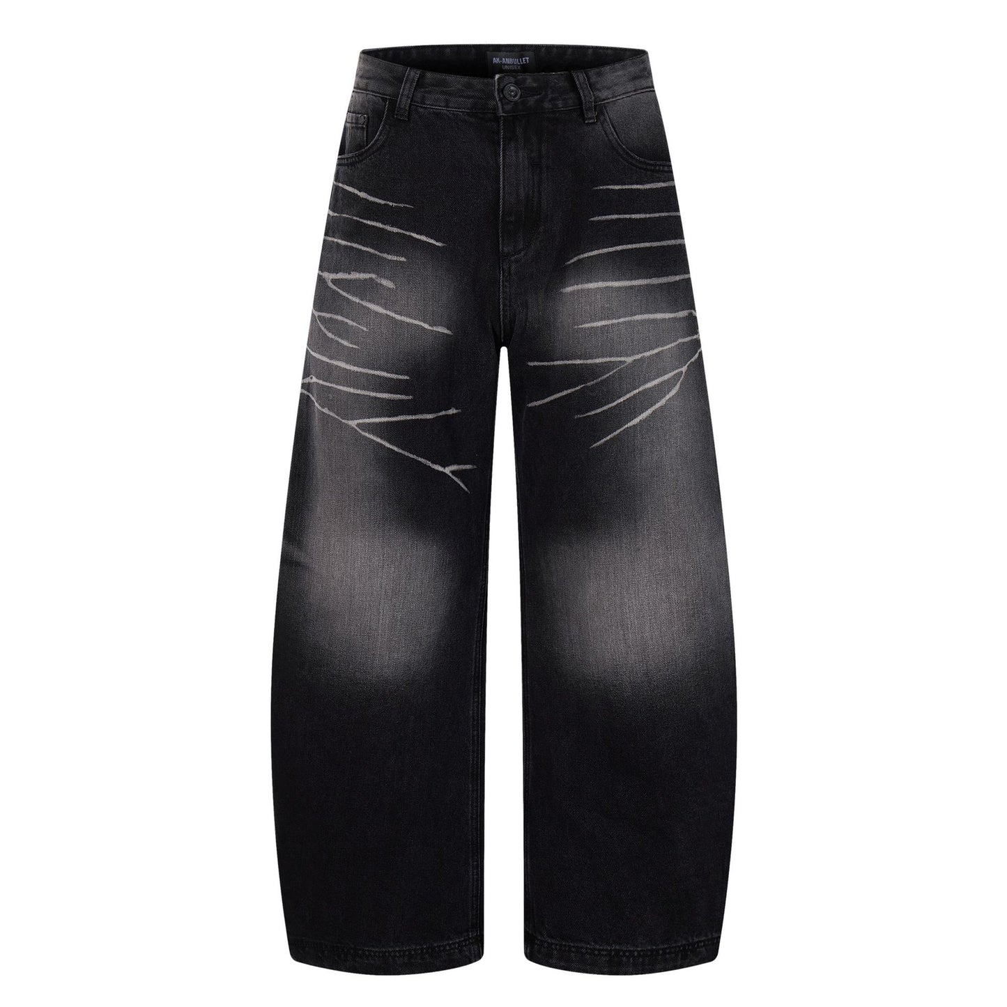Washed Denim Loose Curved Knife Wide Leg Pants