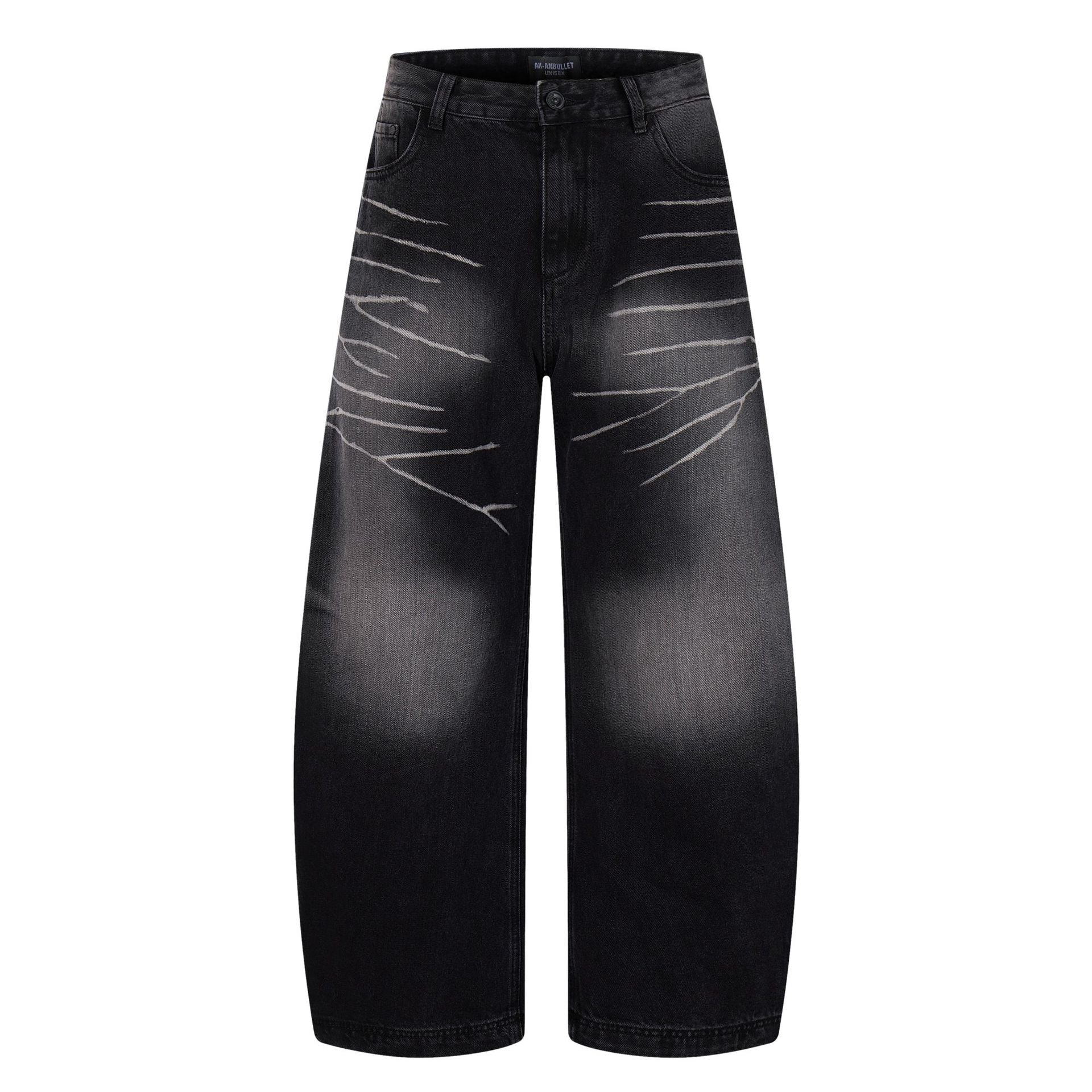 Washed Denim Loose Curved Knife Wide Leg Pants