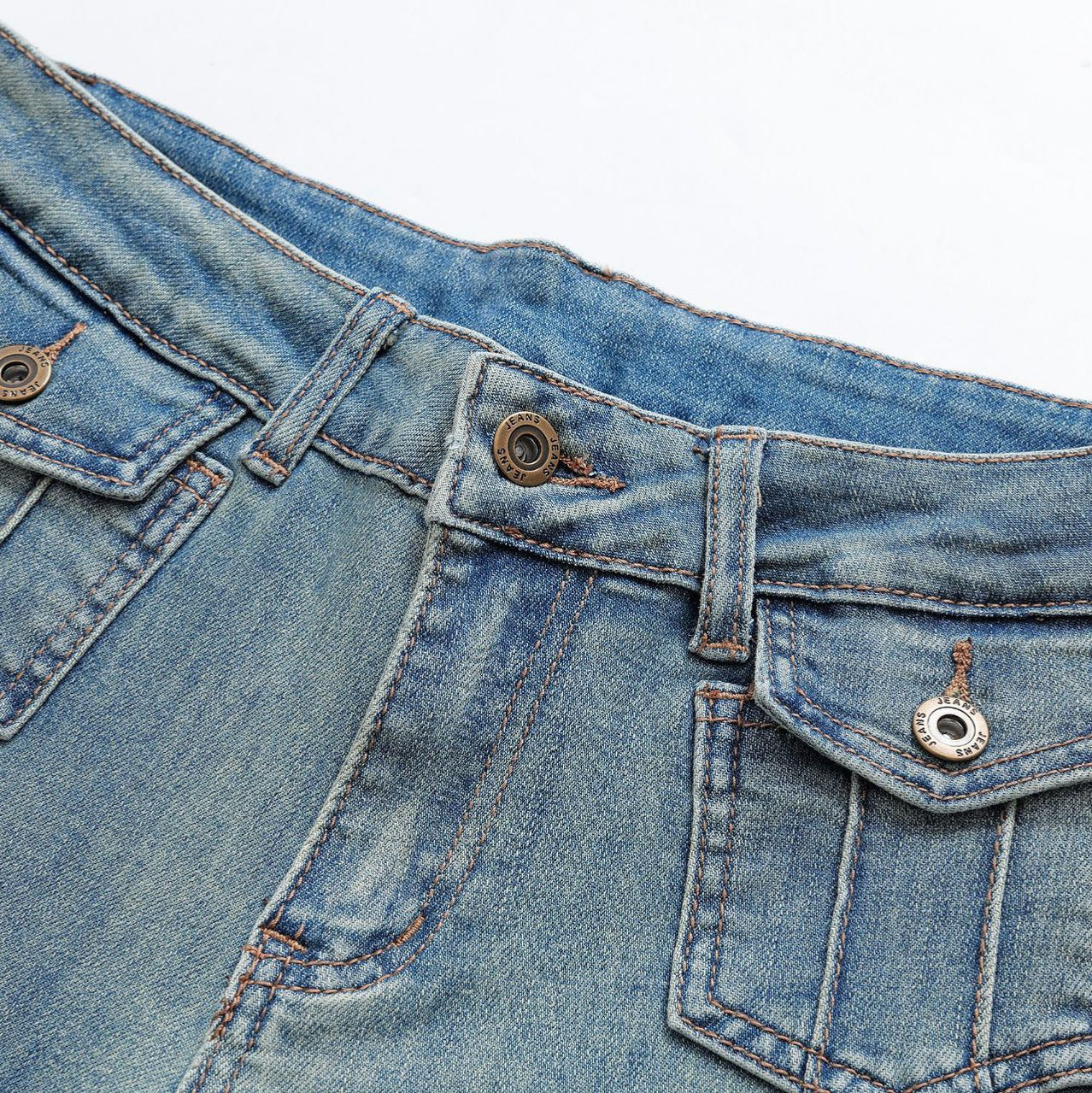 Low Waist Button Slim Fit Flared Jeans - Nostalgic Blue