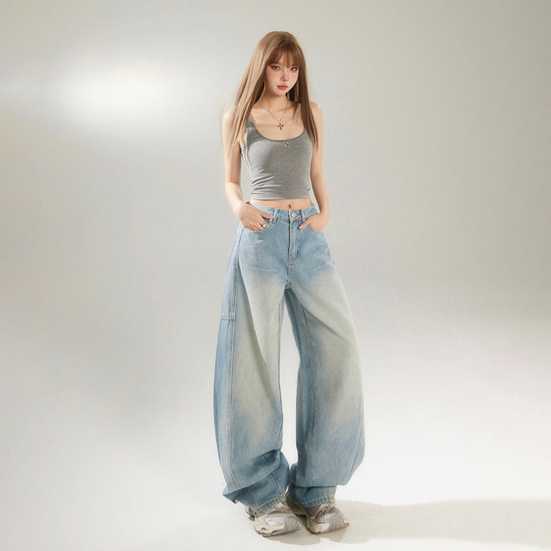 Retro Distressed Light Blue Skinny Jeans with High Street Patchwork Design