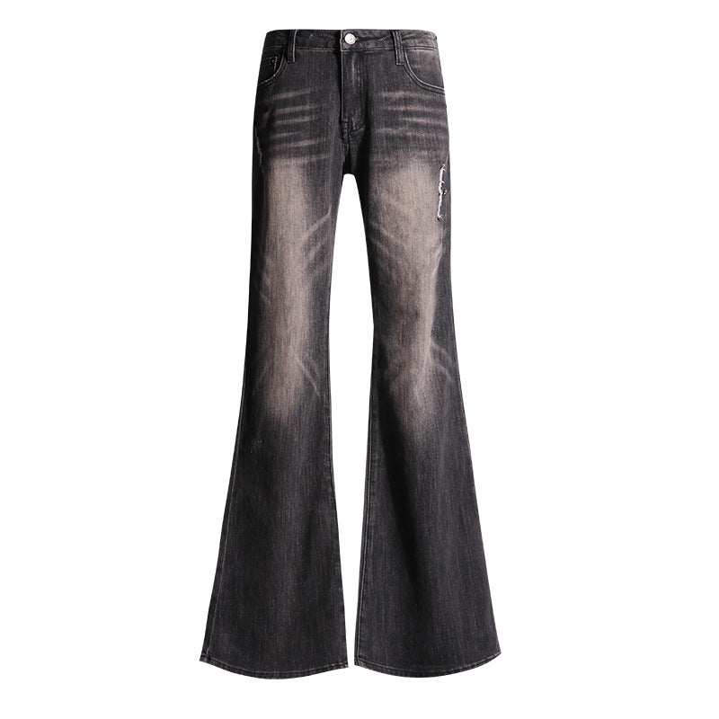 Women's Grey Brown Spicy Girl Flare Denim Pants - Low Waist Flared Trousers