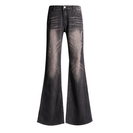 Women's Grey Brown Spicy Girl Flare Denim Pants - Low Waist Flared Trousers