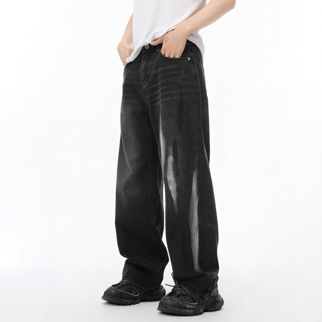 Graffiti Denim Pants for Men - Unique Loose Straight Leg Casual Trousers