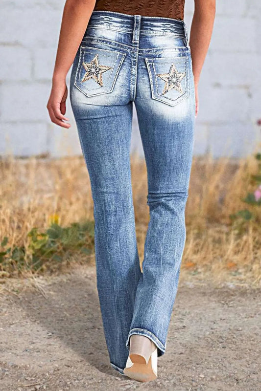 Premium Star Embroidered Bootcut Jeans – Luxury Japanese Denim