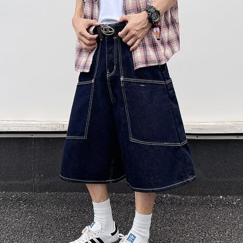 Cowboy Shorts Casual Loose Washed Wide Leg Cropped Pants