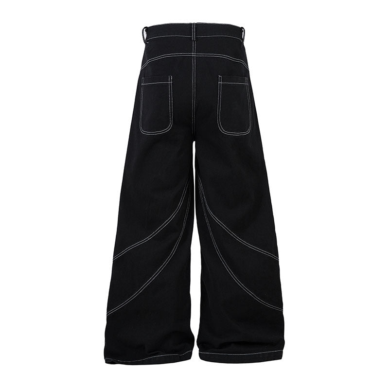 Wide Leg Long Pants with Thorns Embroidery - Unisex Trendy Denim