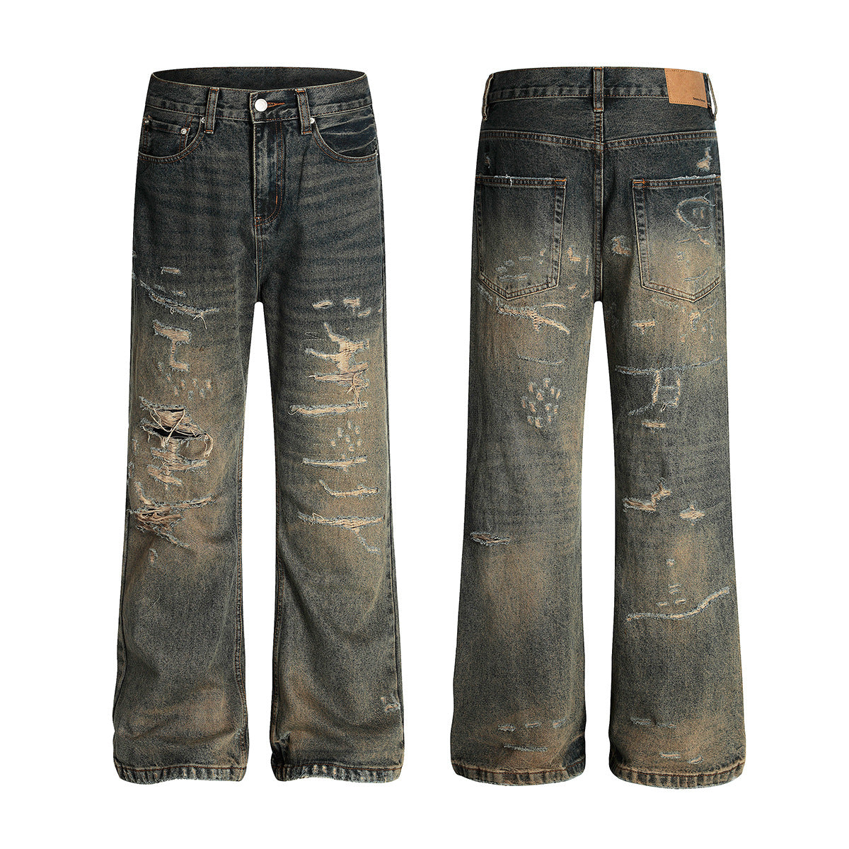 Personalized Retro Washed Dirty Dyed Denim Straight Leg Micro Flared Pants