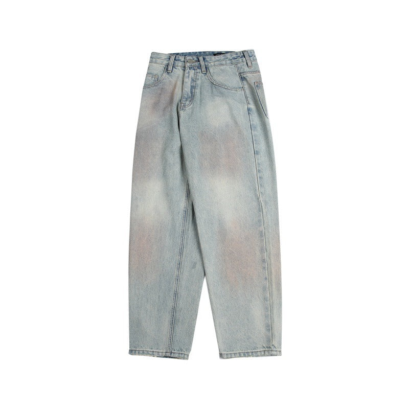 Men's Loose Straight Leg Distressed Washed Denim Jeans