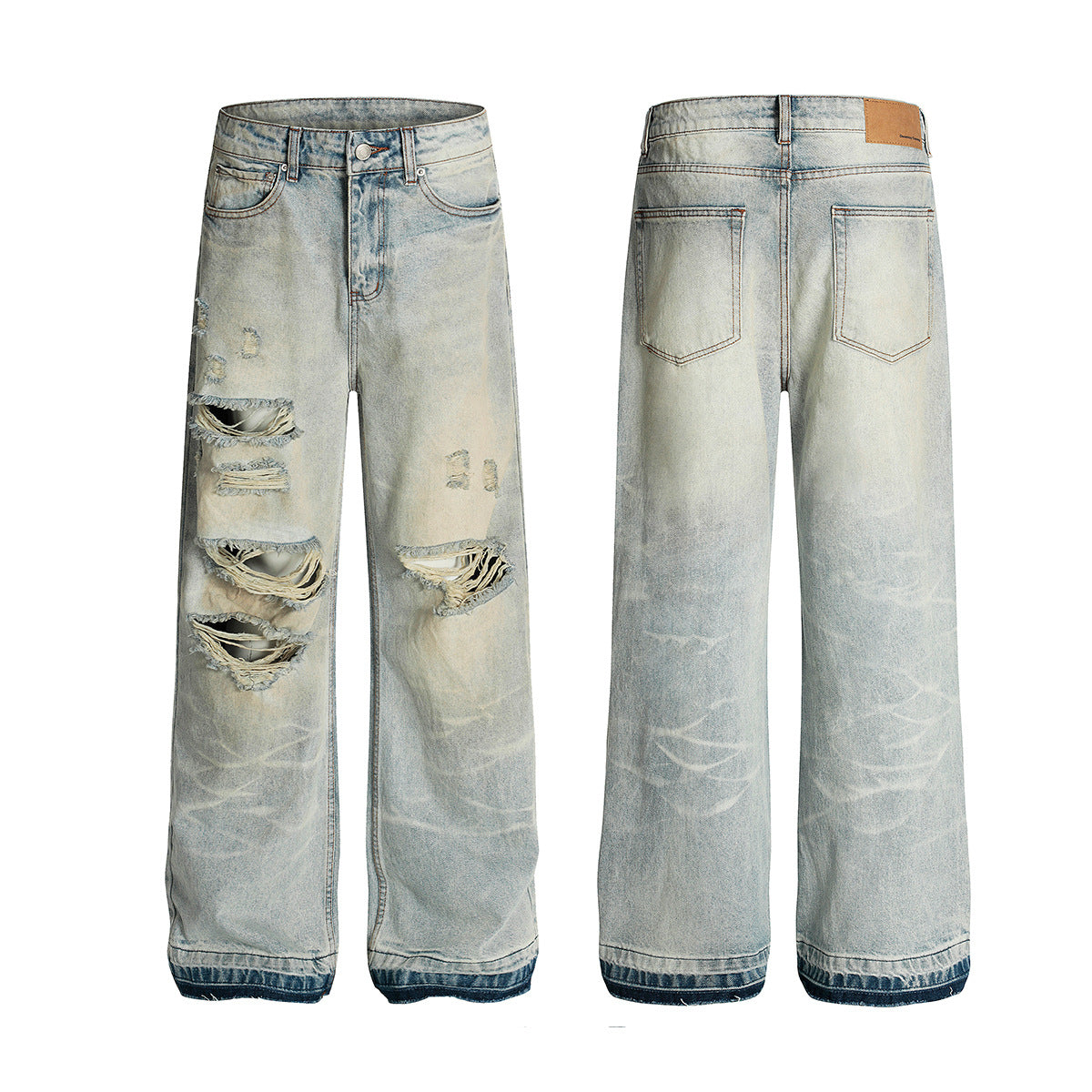 Vintage Washed Ripped Denim Straight Leg Personalized Cleanfit Pants