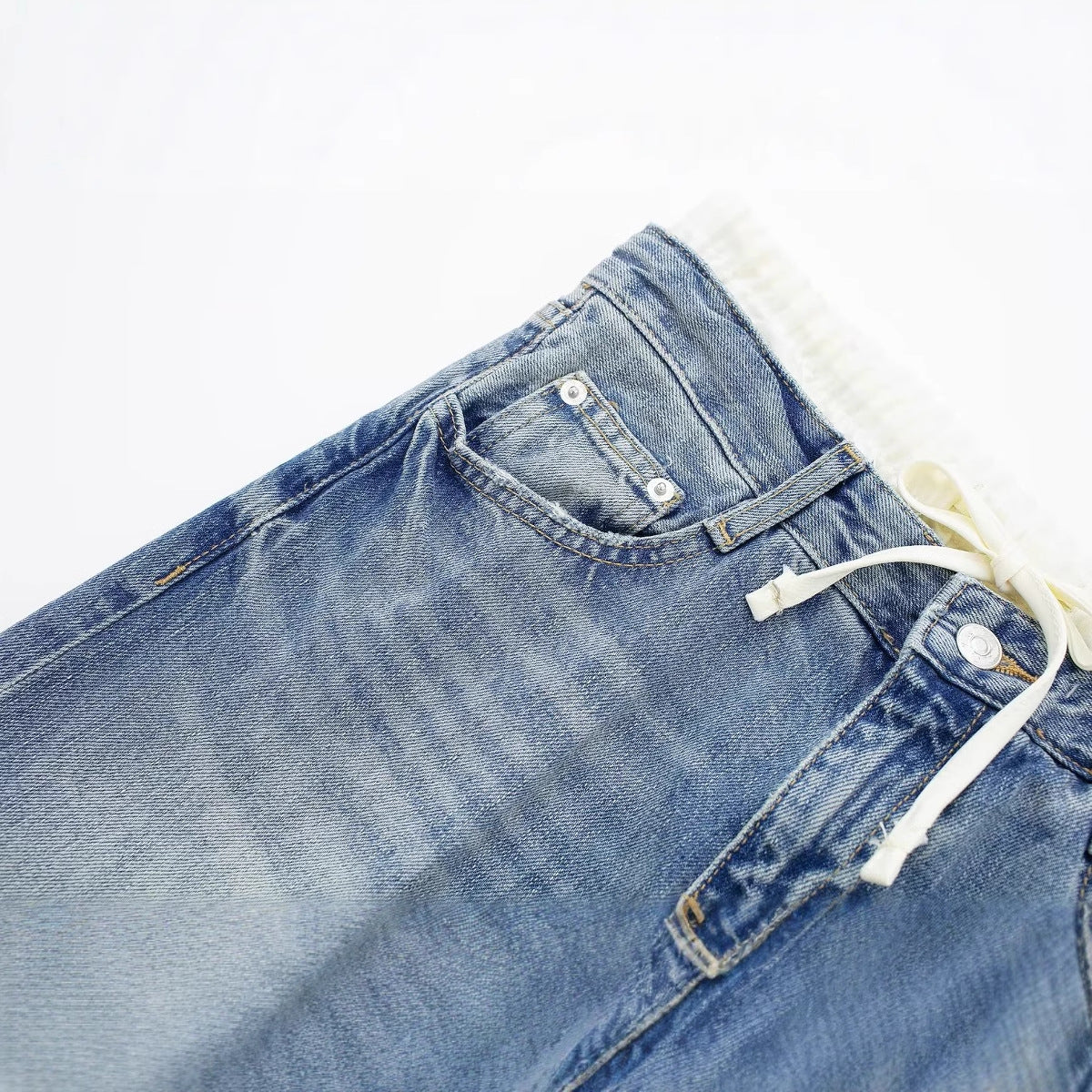 Women's Retro Fashion Casual Straight Leg Jeans with Waist Splicing