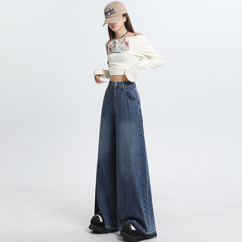 Women's Retro Wide Leg Jeans - Loose Floor-Length Trousers