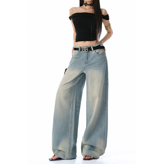 Tencel Wide-Leg Jeans for Women - Retro Vintage Loose Straight Denim Pants