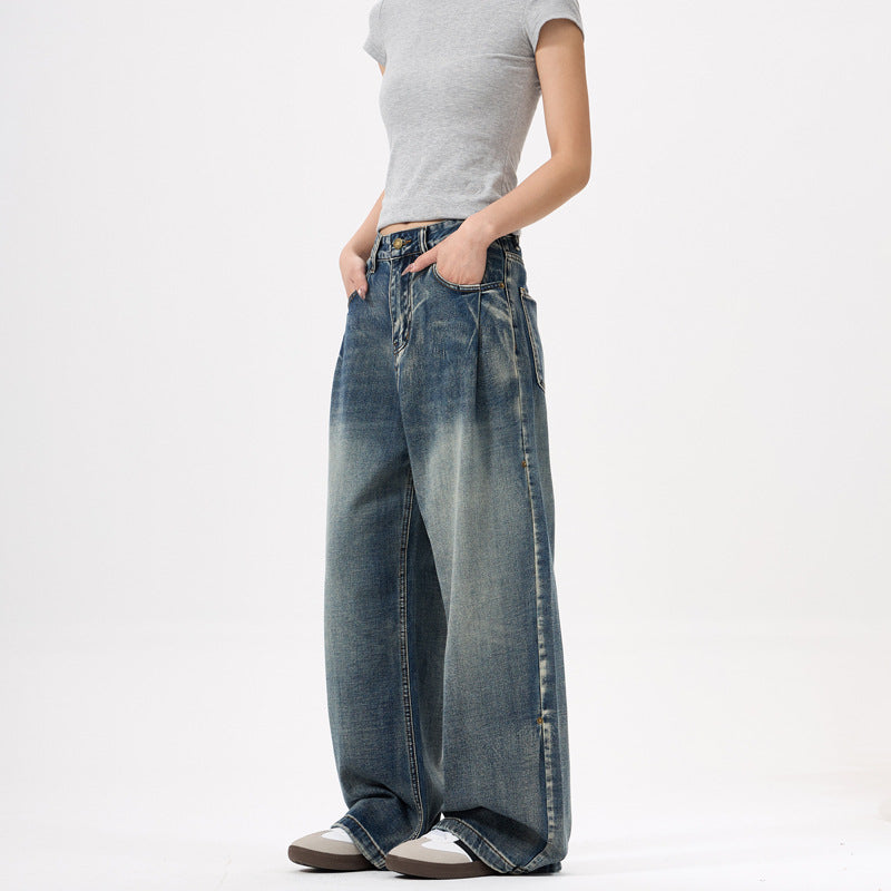 Unisex Wide Leg Washed Blue Jeans - Trendy Loose Fit Pants