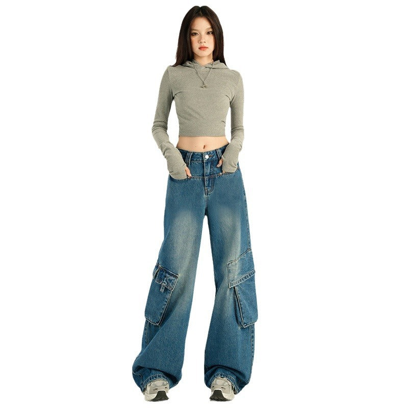 Women's High Waist Slim Denim Pants - Floor Length Workwear Trousers