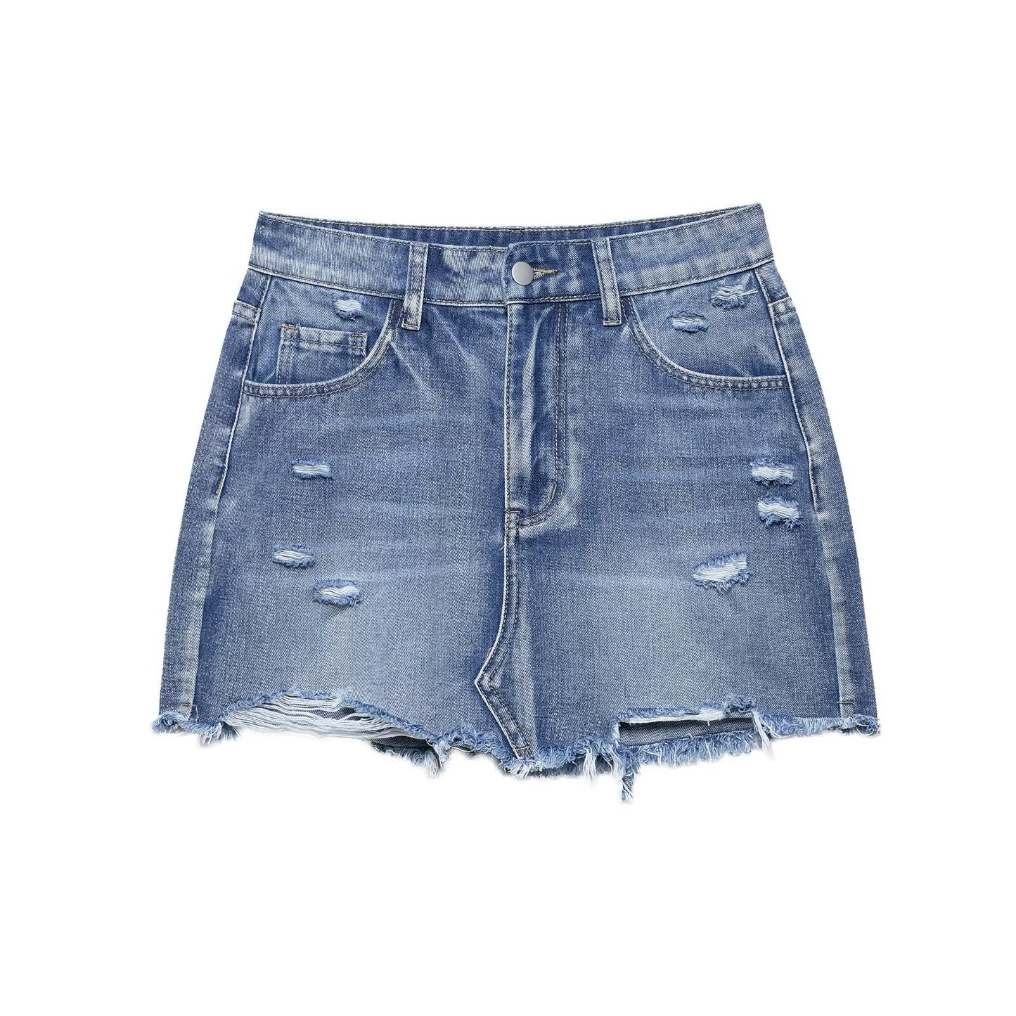 Women's Broken Hole Denim Shorts - Stylish & Comfortable