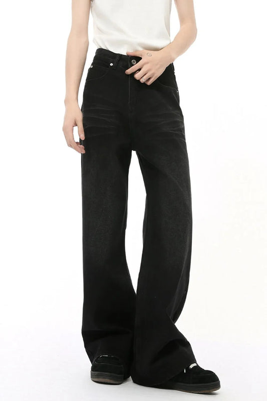 Washed Cat Whisker Straight Leg Jeans - Premium Japanese Denim