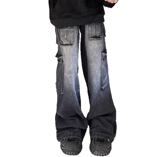 Spring and Autumn Multi Pocket Straight Leg Wide Leg Pants