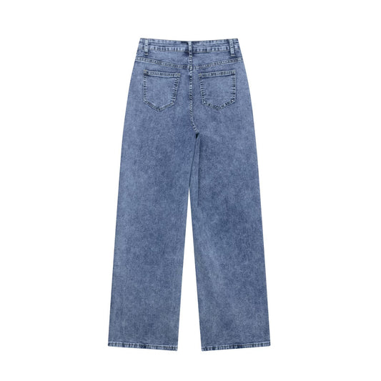 European and American Style Casual Straight Leg Denim Pants for Women