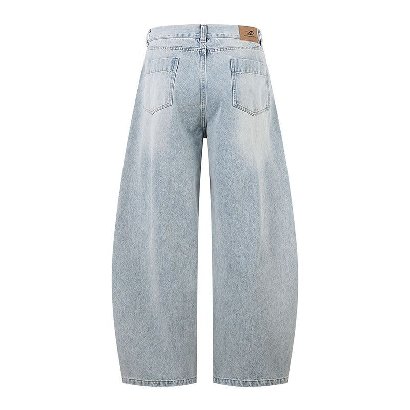 Blue Tapered Jeans Retro Loose Fit Flare Leg Pants