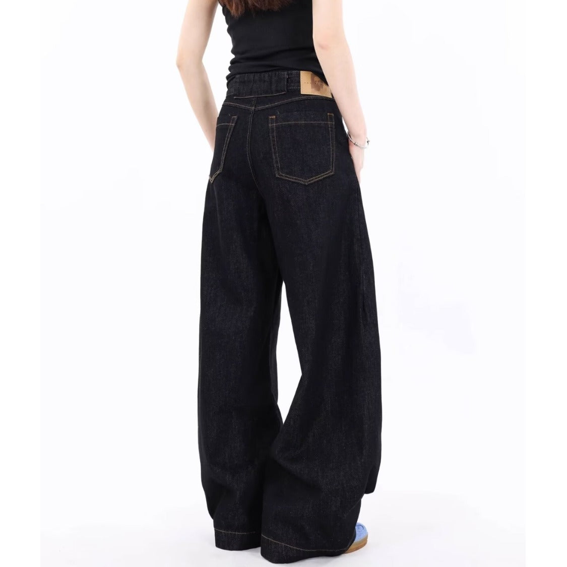 Retro Deconstructed Original Color Wide-Leg Jeans for Women