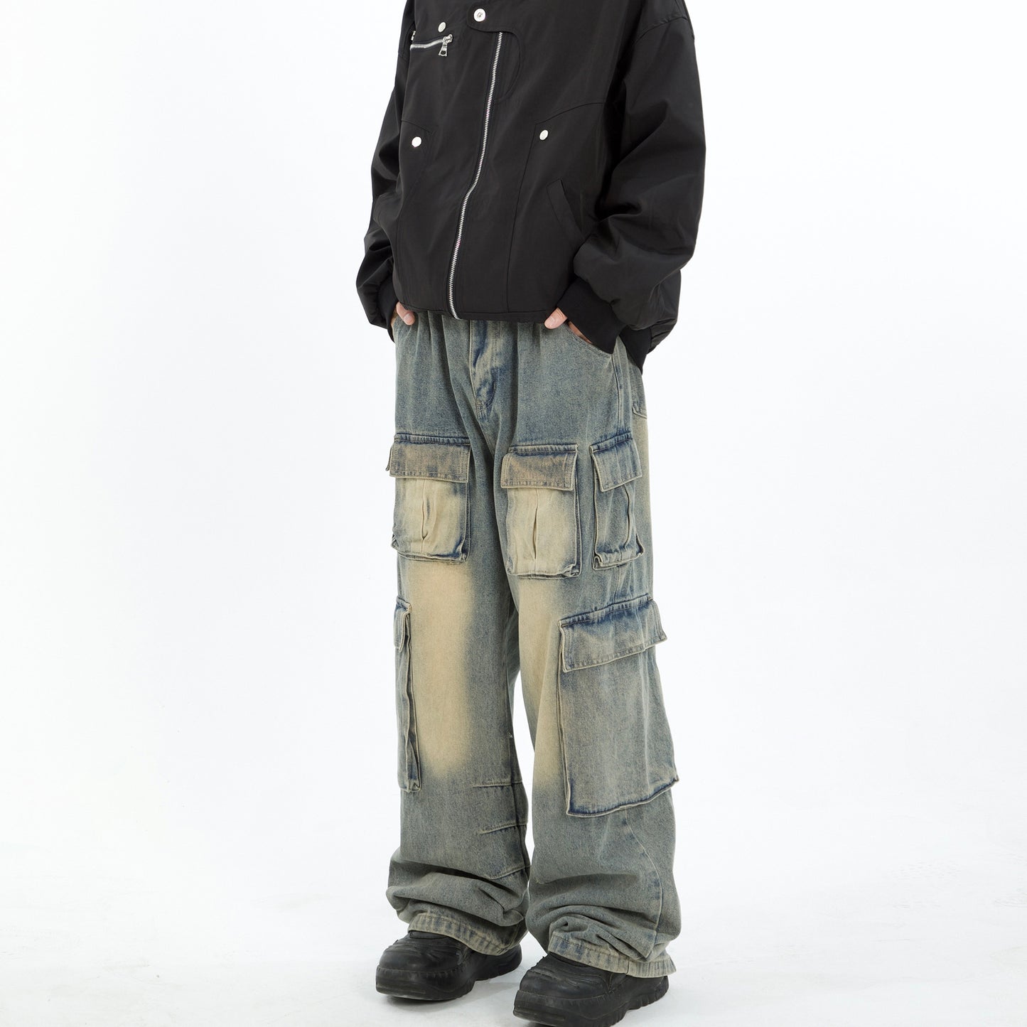 Multi Pocket Loose Wide Leg Pants - Stylish and Functional Denim