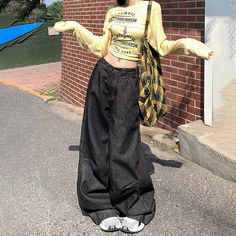 Women's High-Waist Wide-Leg Jeans - Loose Floor-Length Pants