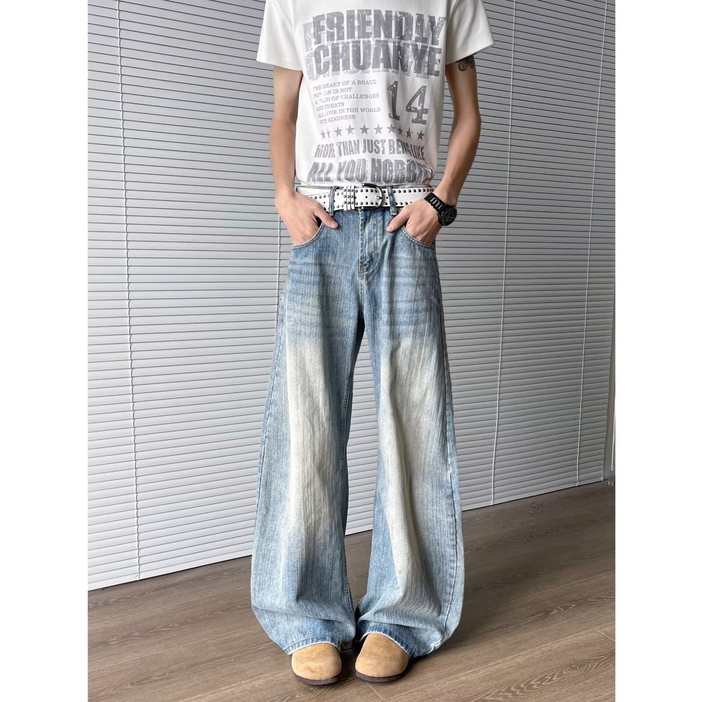 Bent Knife Cowboy Men's and Women's Versatile Retro Washed Loose Casual Pants