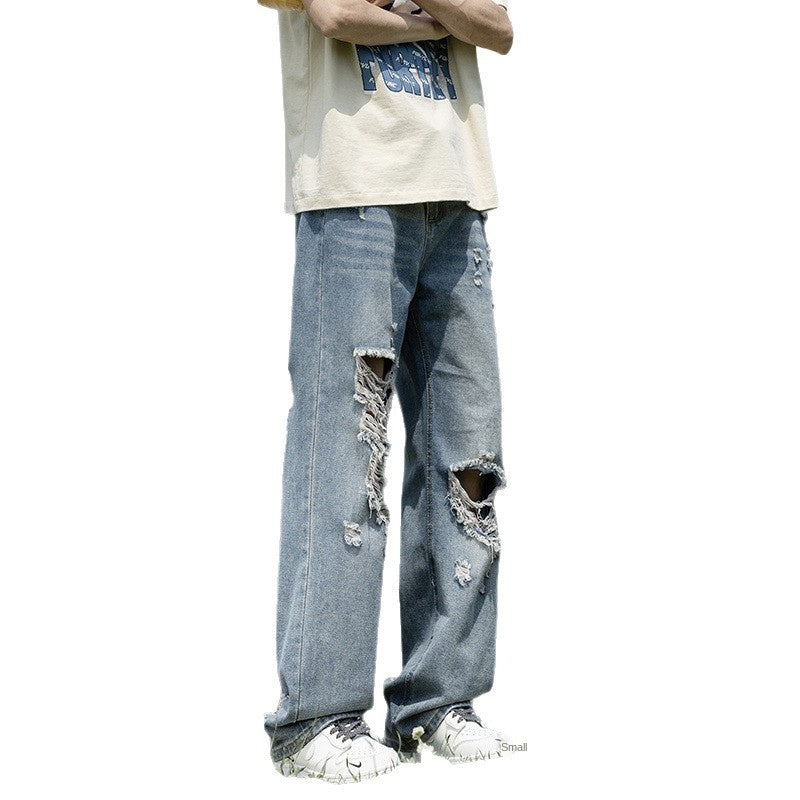 Premium Loose Straight Leg Wide Leg Long Pants - Blue Denim