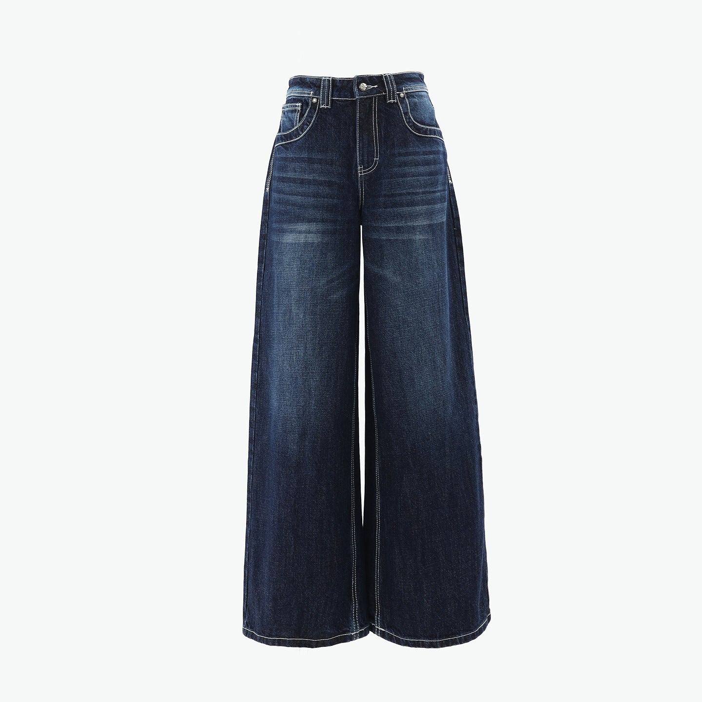 Women's Dark Blue High-Waist Wide-Leg Jeans
