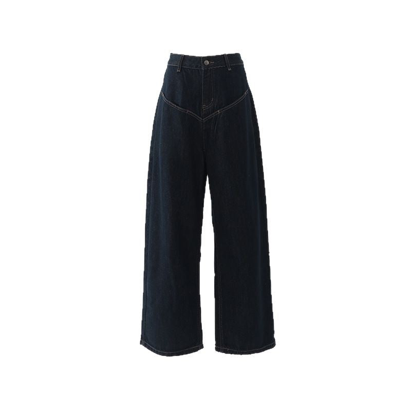 Loose Wide-Leg Jeans for Women - Casual Drop-Crotch Pants with Drapey Patchwork Design