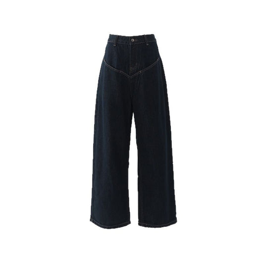 Loose Wide-Leg Jeans for Women - Casual Drop-Crotch Pants with Drapey Patchwork Design