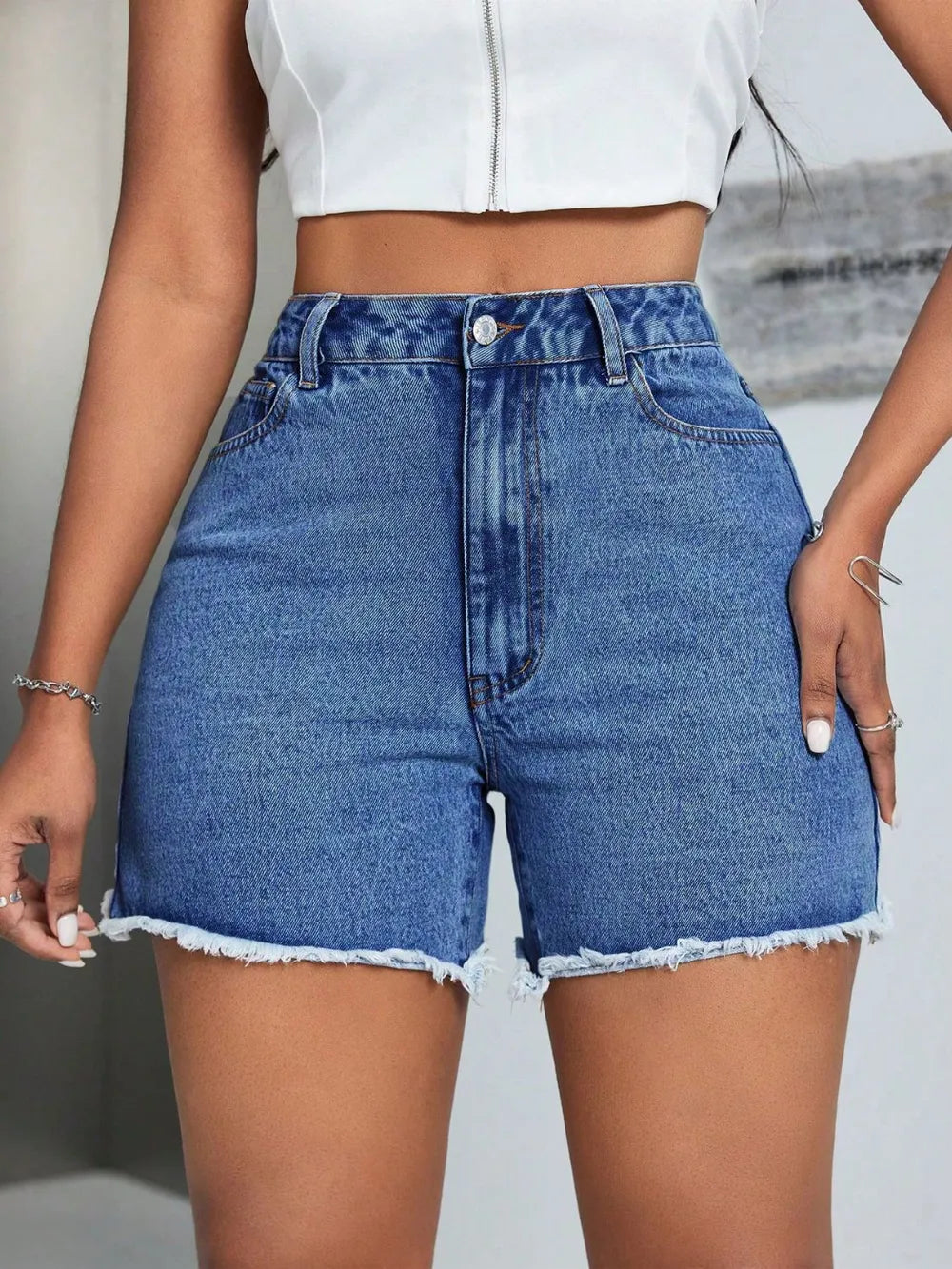 Raw Hem High Waist Denim Shorts - Premium Japanese Denim