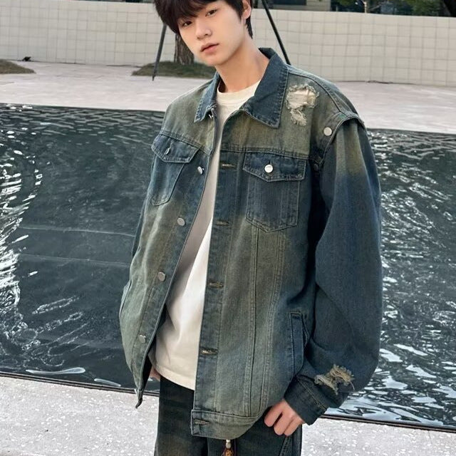 Premium Water Washed Distressed Denim Jacket for Men