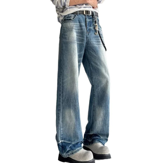 Washed Lightning Patterned Micro Flared Jeans