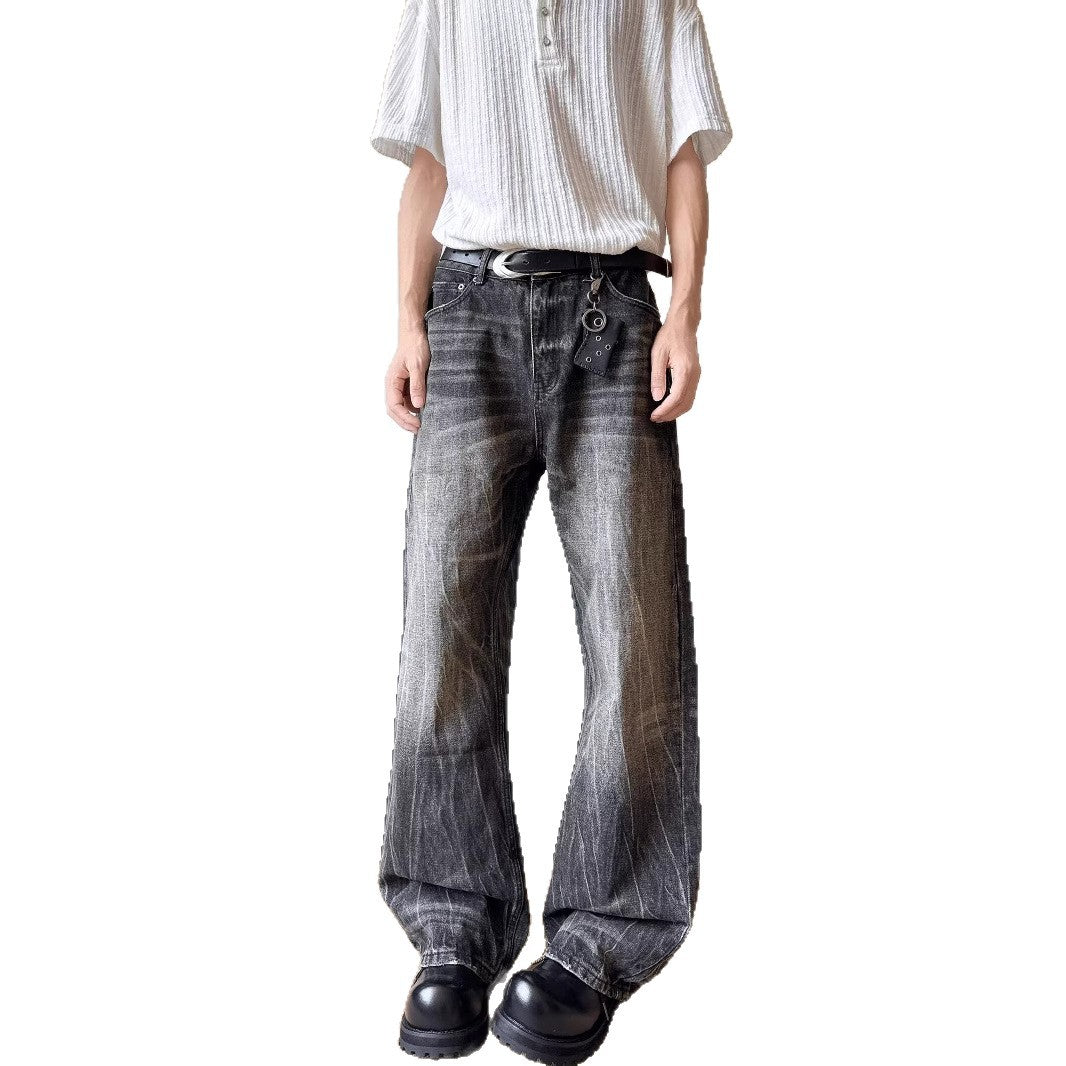 Lightning Pattern Curved Knife Jeans - Retro Vibe Denim Pants