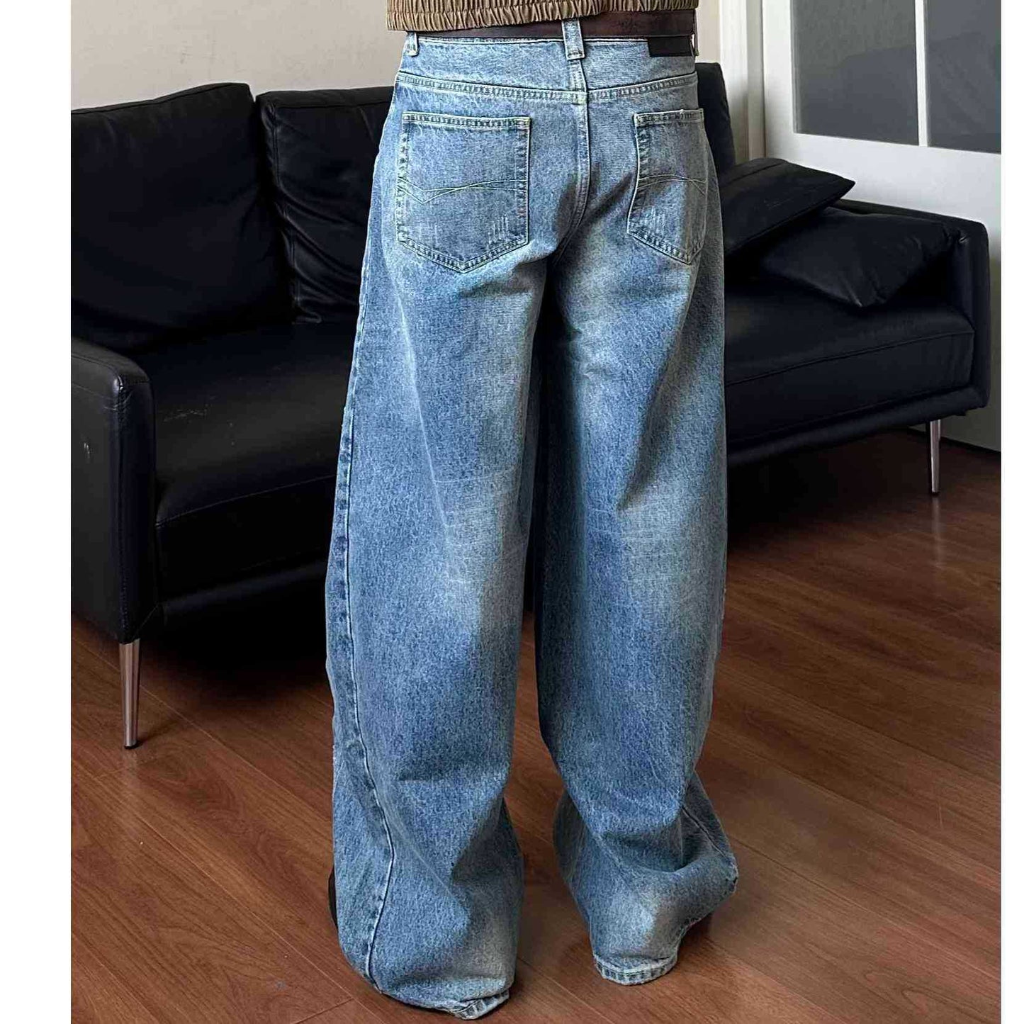 Dad Hole Loose Tapered Wide Leg Jeans for Men and Women