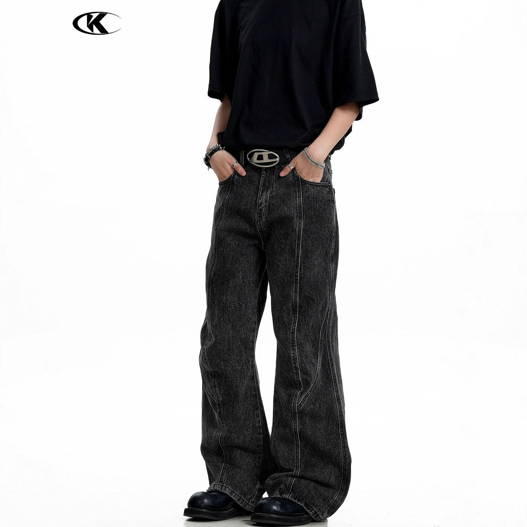 Men's and Women's Water-Washed Faded Flared Denim Pants