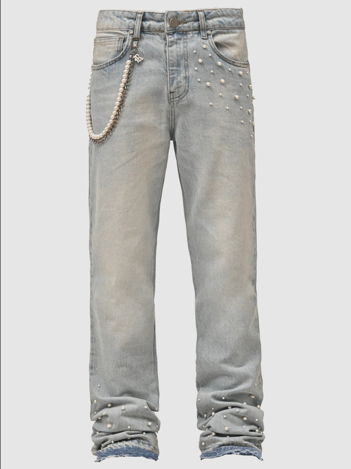 Cross-border Men's Elastic Stacked Denim Straight Pants - Street Fashion