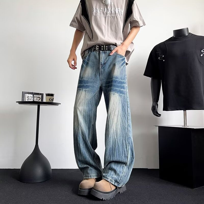 Premium Japanese Denim Thin Long Straight Tube Loose Curved Knife Pants