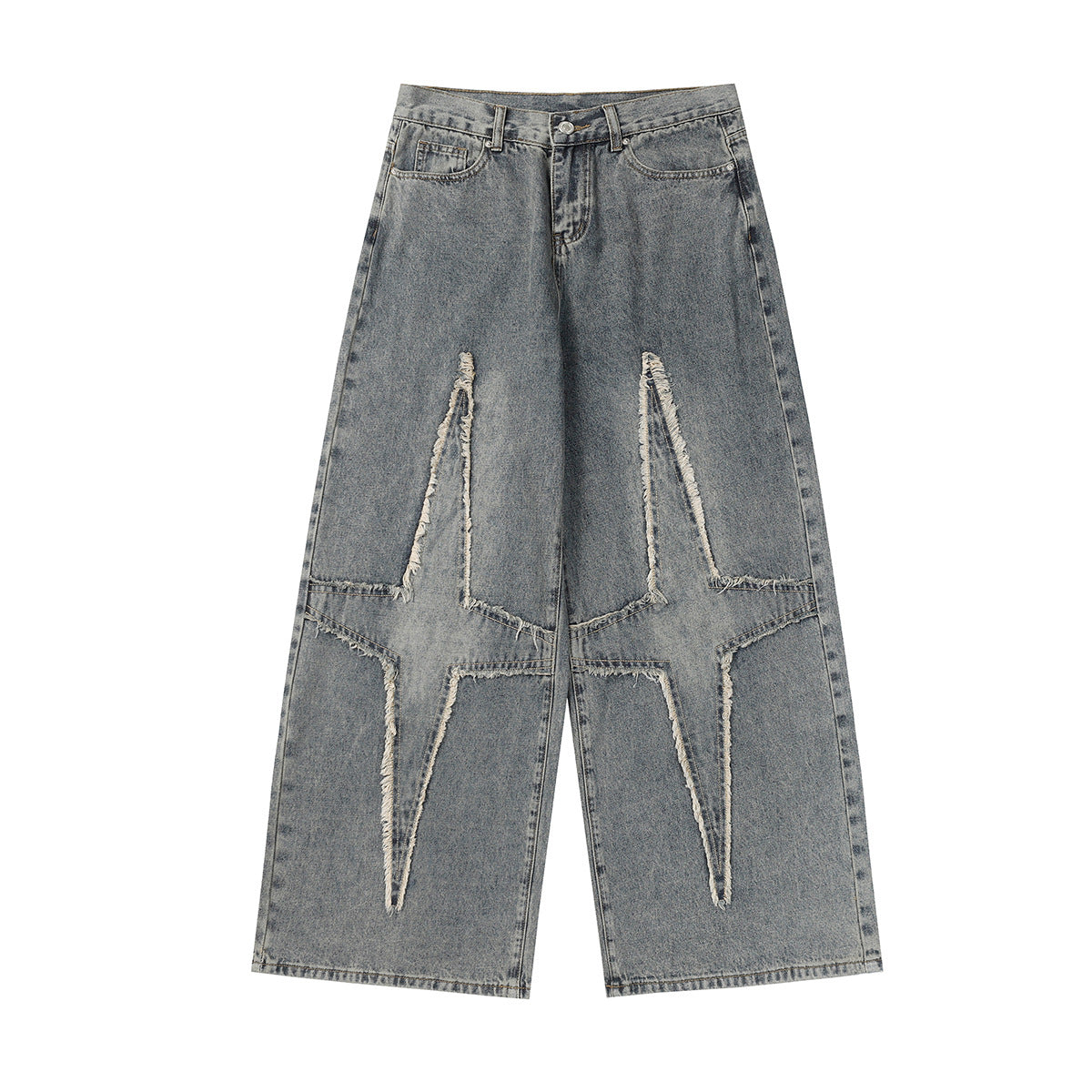 Washed Cross Patch Denim Loose Wide Leg Pants