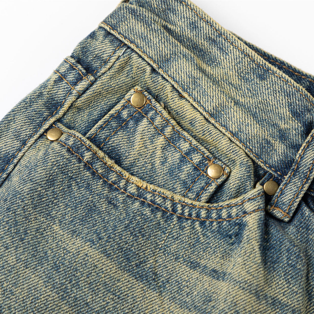 Vintage Washed Yellow Mud Dyed Wide Leg Jeans