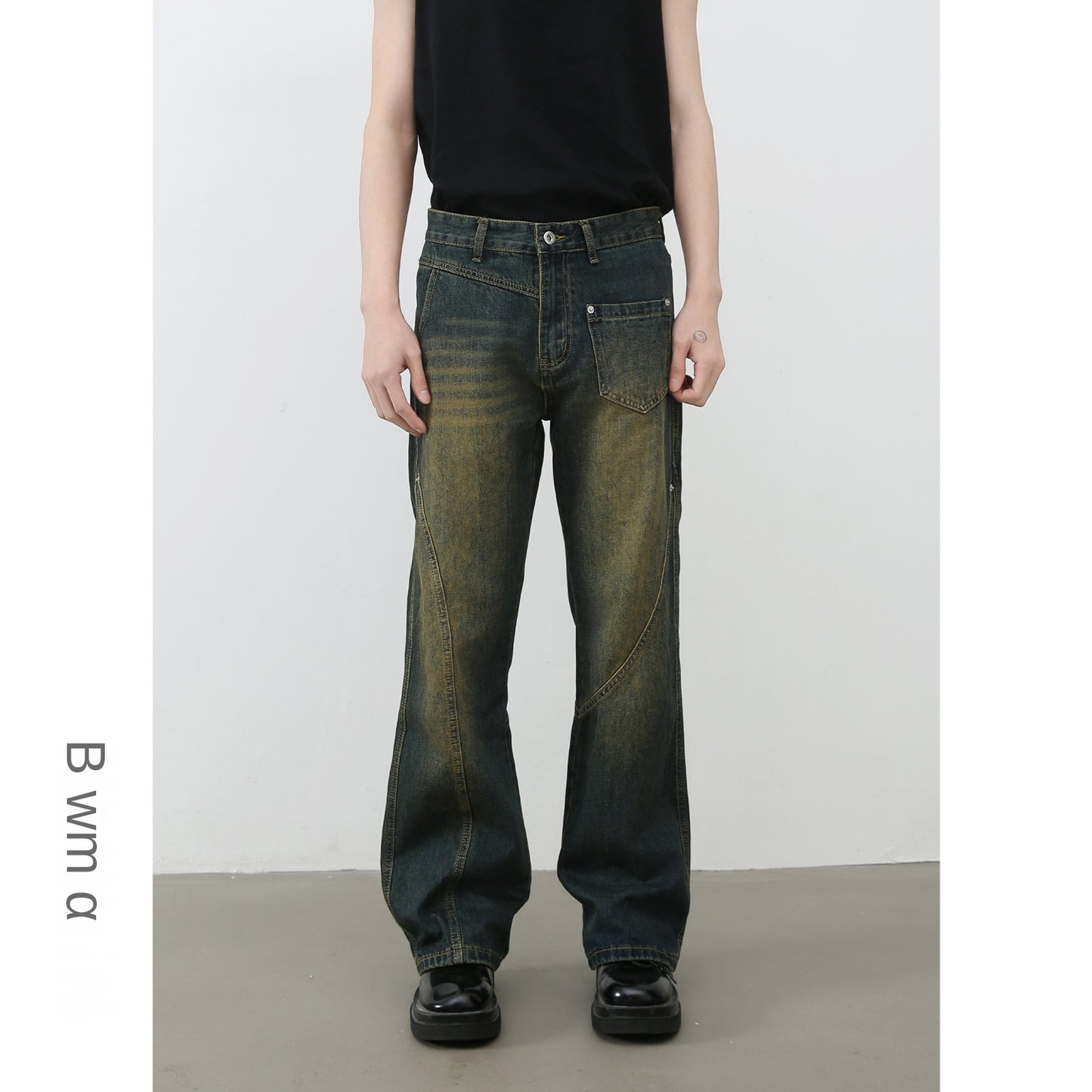 Denim | American Retro Vibe Water Washed Faded Slim Flared Jeans for Men